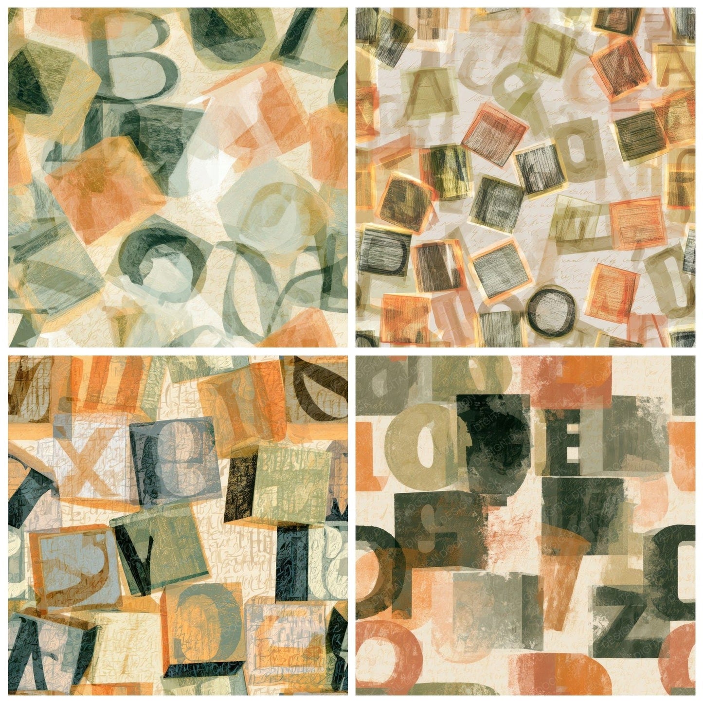X-ray Alphabet Blocks Apricot Pistachio Digital Paper Pack (DDD014004)