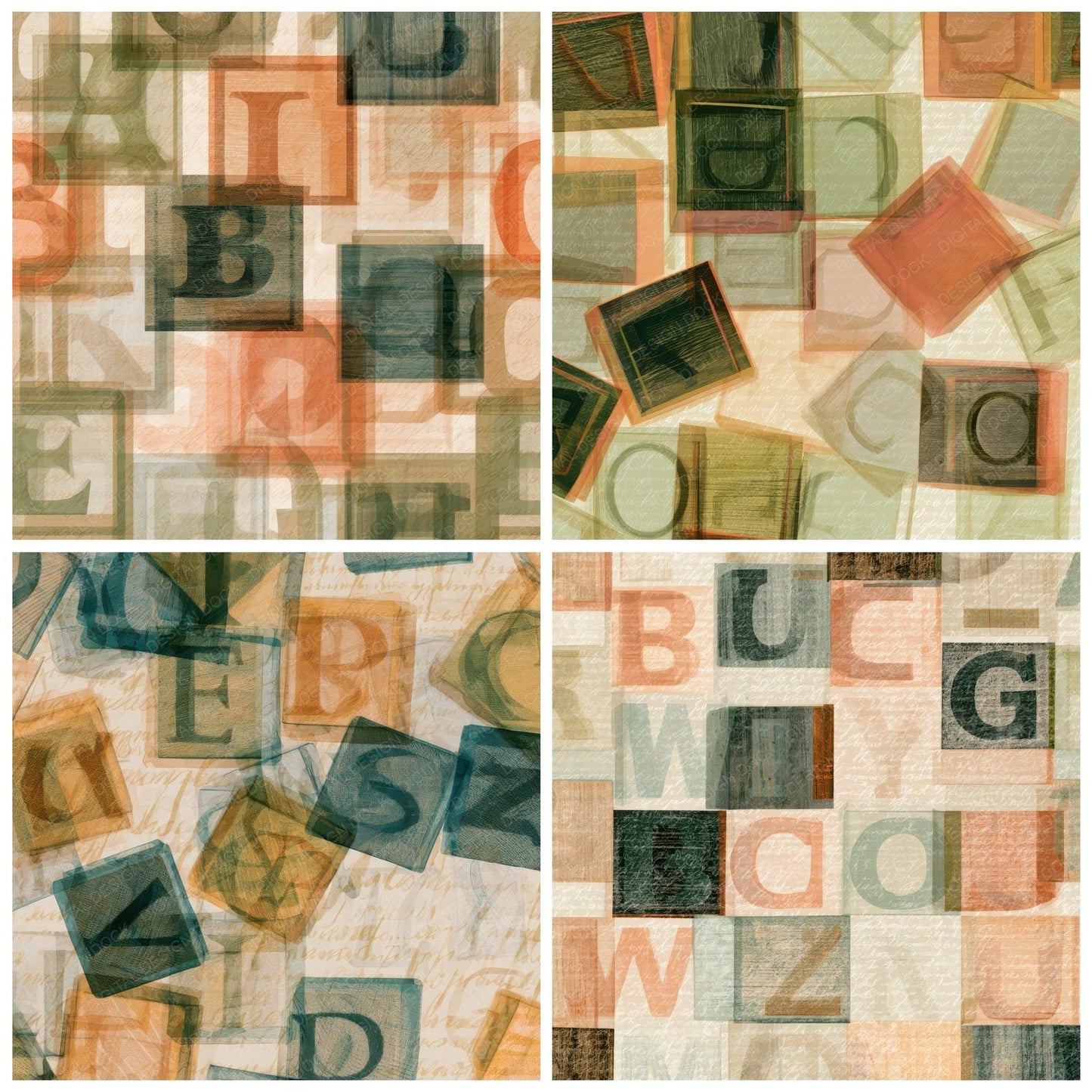 X-ray Alphabet Blocks Apricot Pistachio Digital Paper Pack (DDD014004)