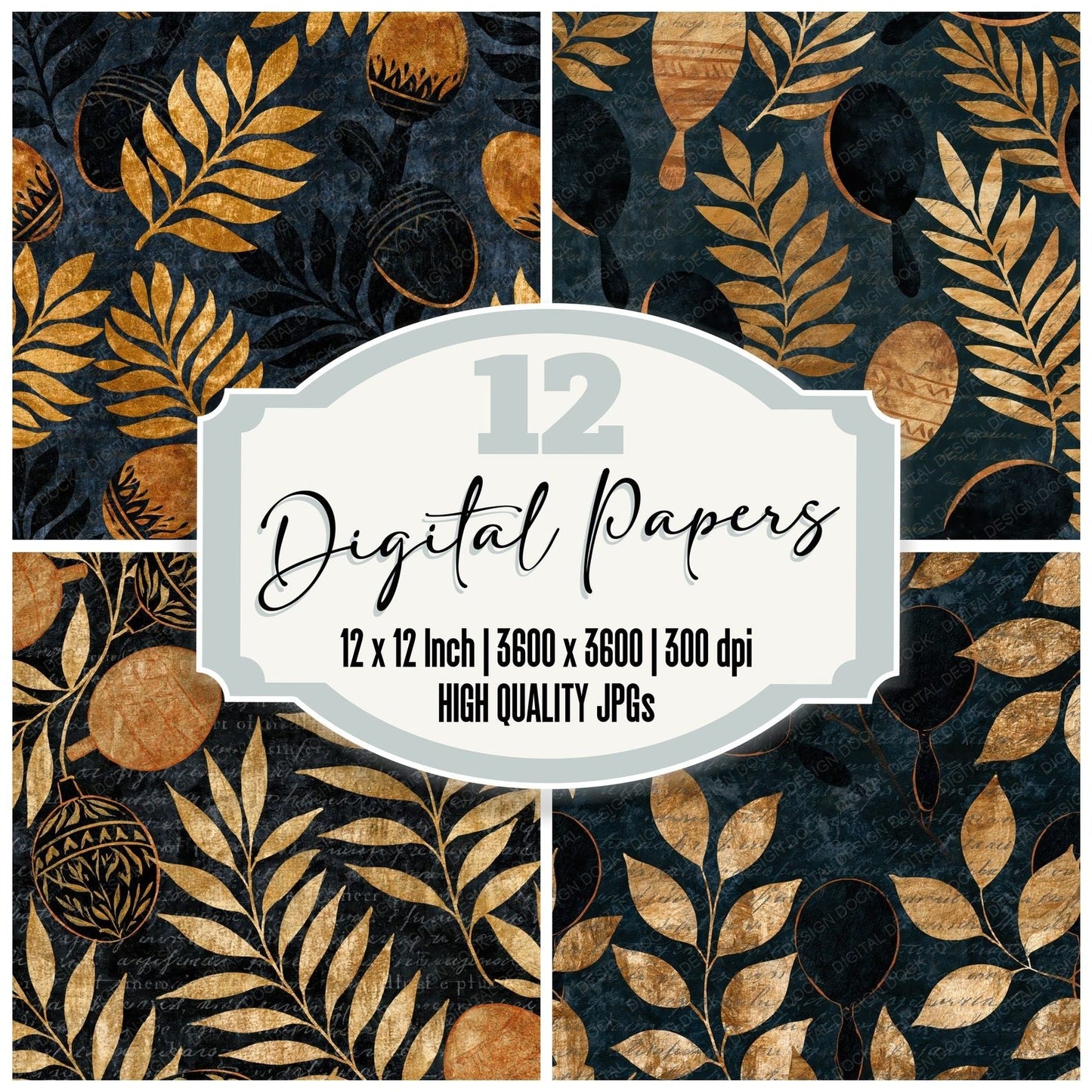 Egg Tempera Maracas Gold Black Digital Paper Pack (DDD014007)