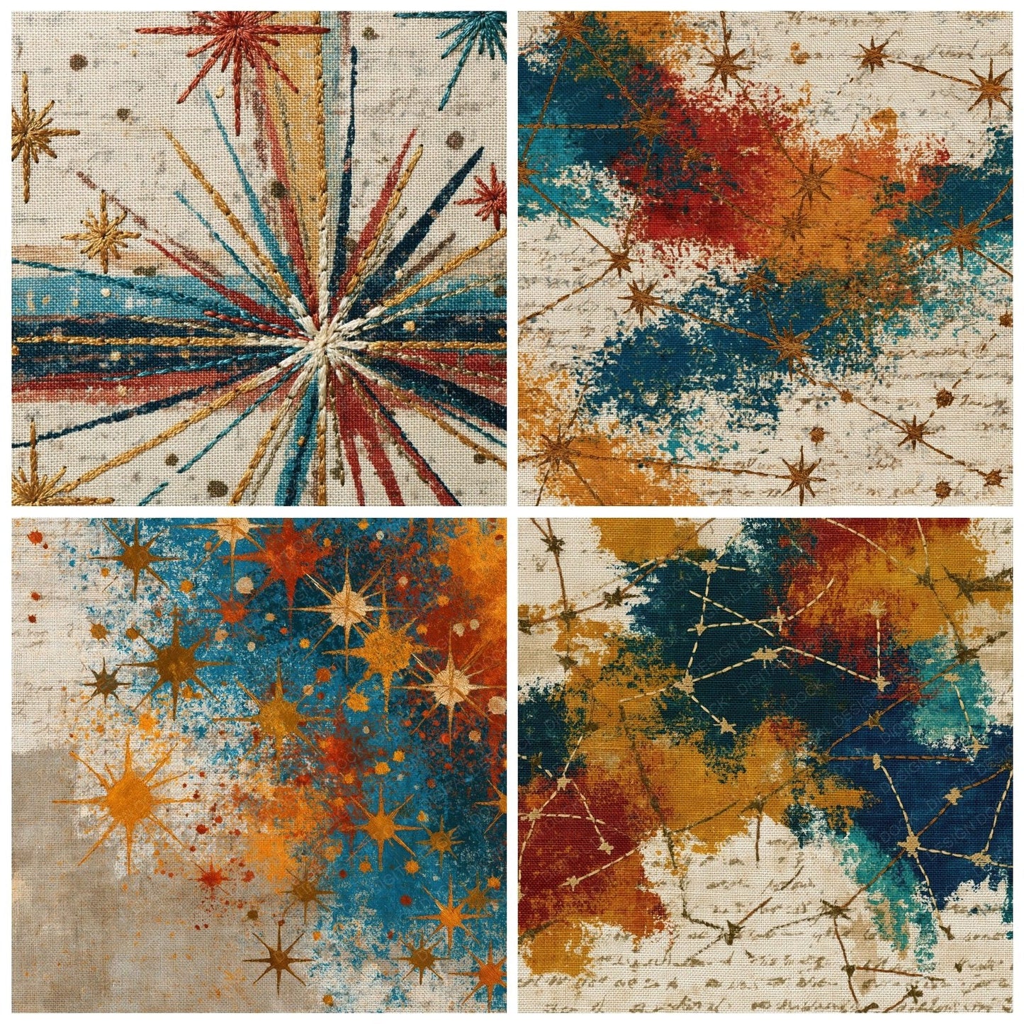 Embroidery Constellations Rust Mustard Turquoise Digital Paper Pack (DDD014008)
