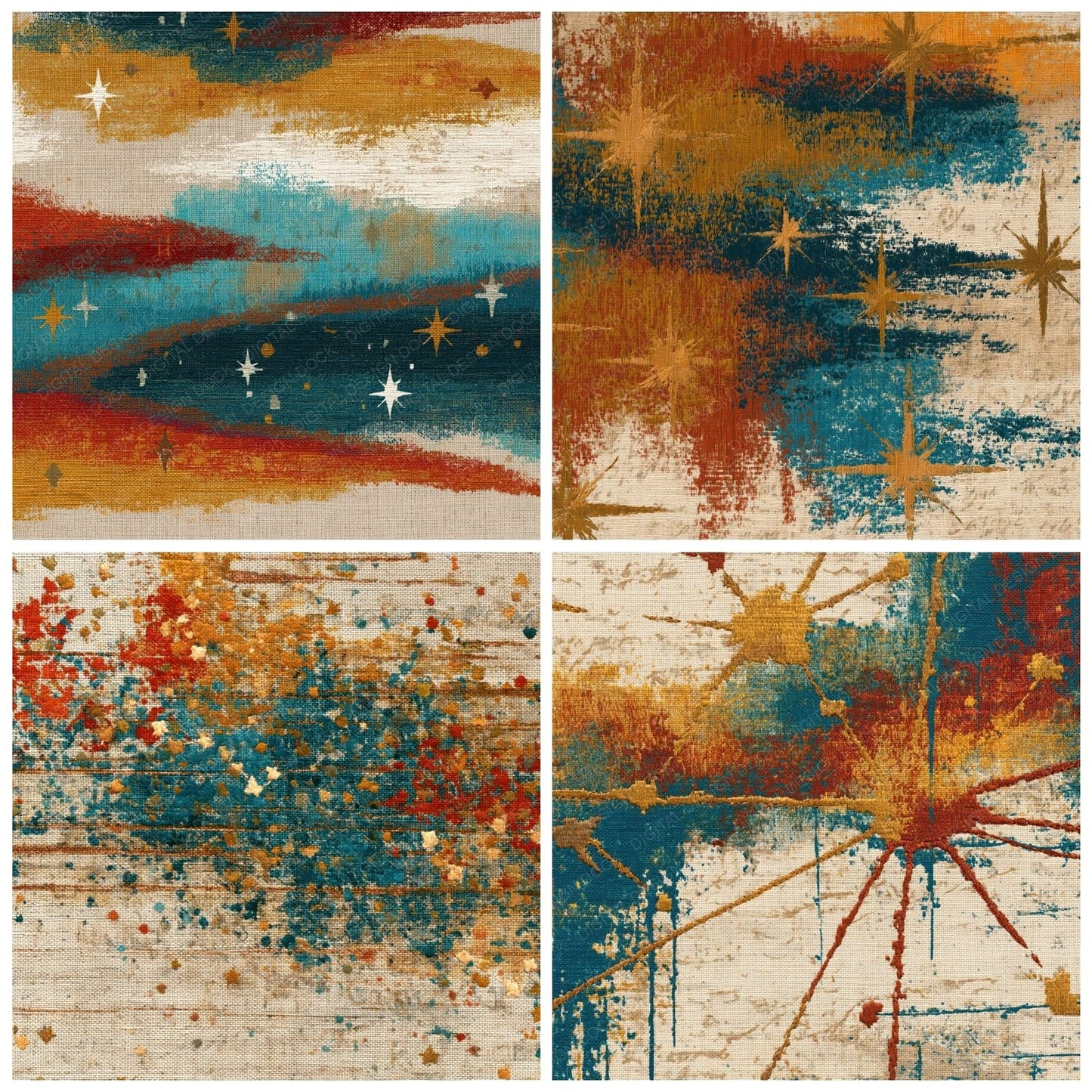 Embroidery Constellations Rust Mustard Turquoise Digital Paper Pack (DDD014008)
