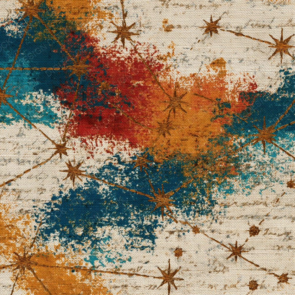 Embroidery Constellations Rust Mustard Turquoise Digital Paper Pack (DDD014008)