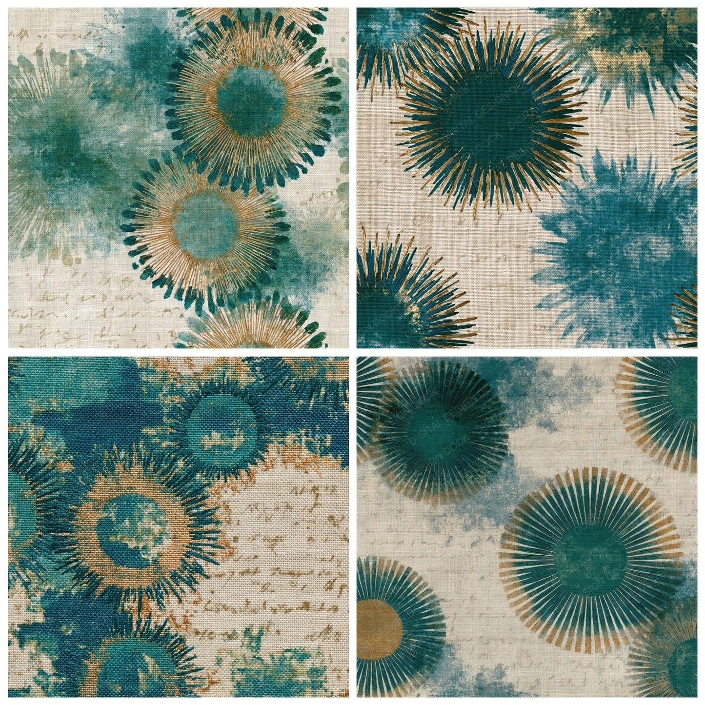 Embroidery Sun Malachite Teal Digital Paper Pack (DDD014009)