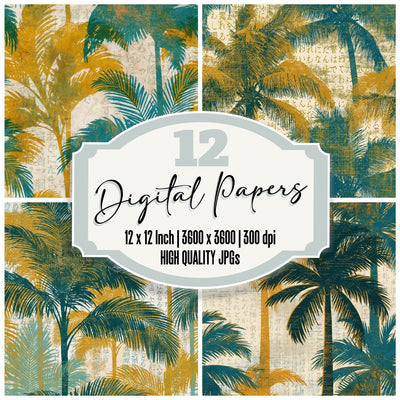 Engraving Neon Palms Mustard Teal Digital Paper Pack (DDD014010)