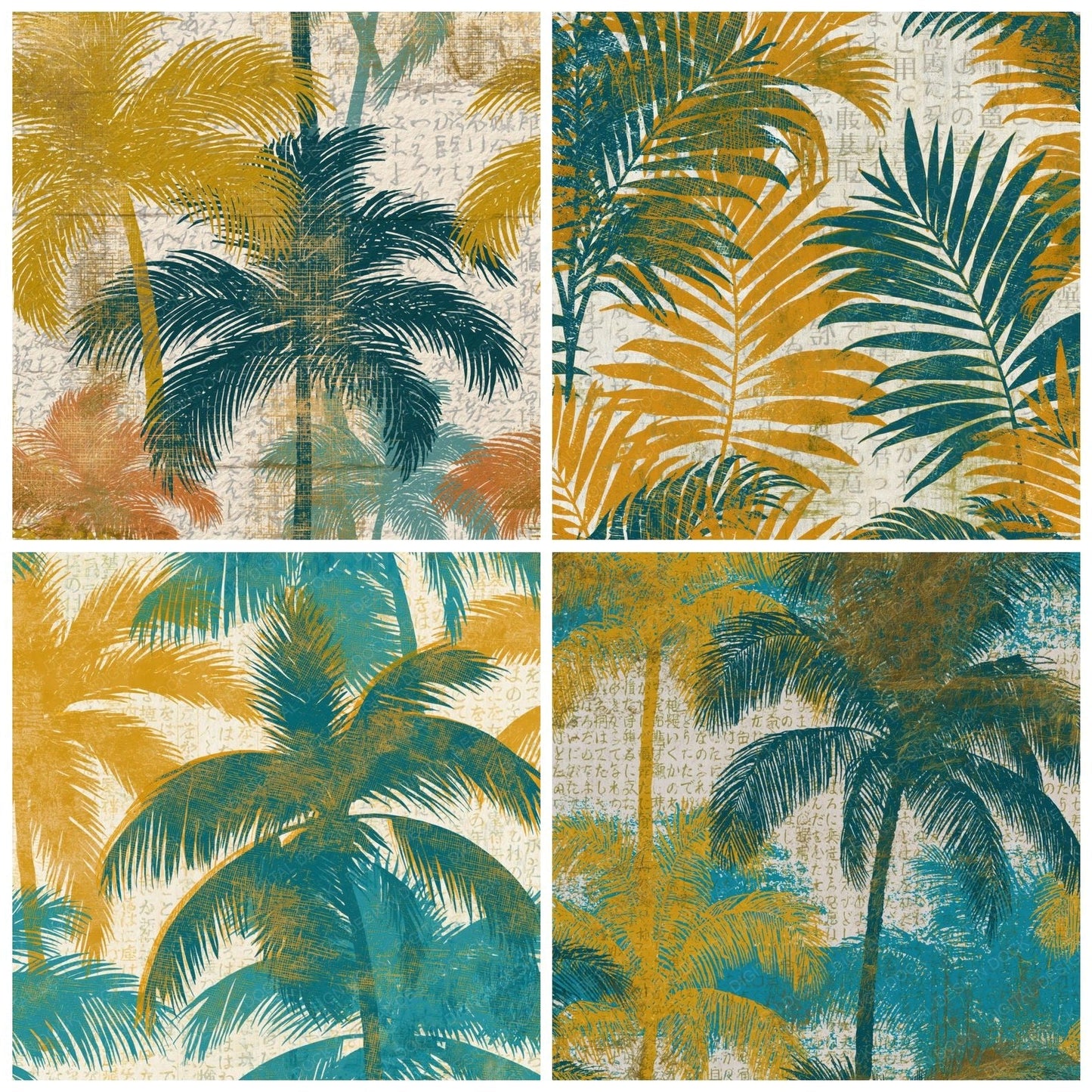 Engraving Neon Palms Mustard Teal Digital Paper Pack (DDD014010)