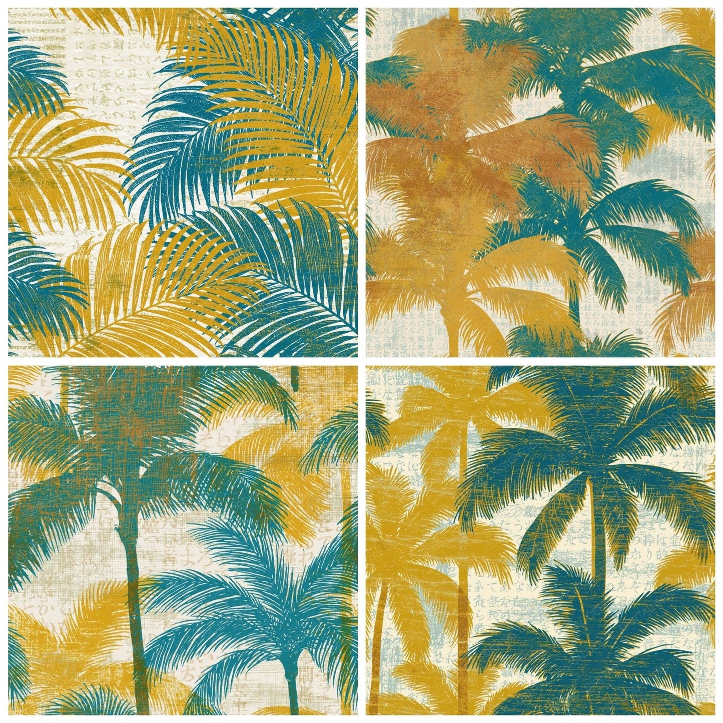 Engraving Neon Palms Mustard Teal Digital Paper Pack (DDD014010)
