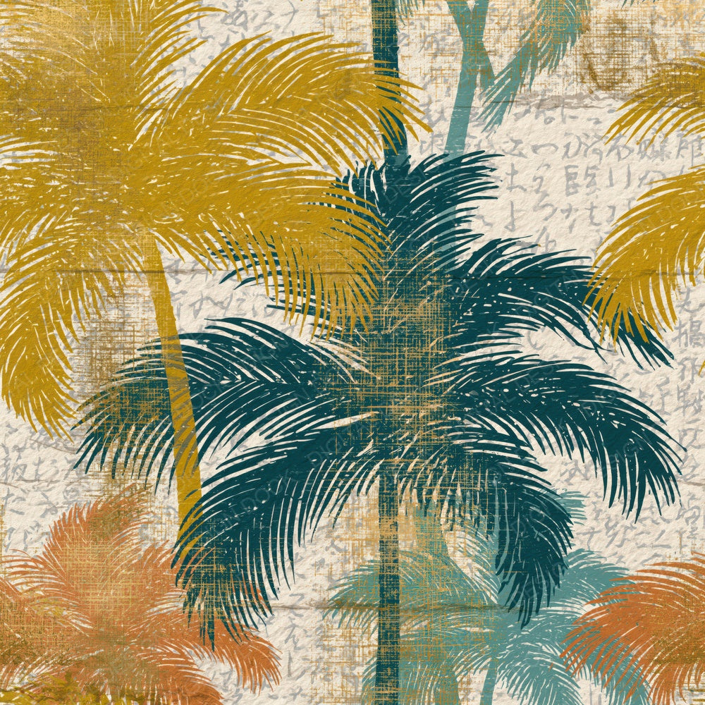 Engraving Neon Palms Mustard Teal Digital Paper Pack (DDD014010)