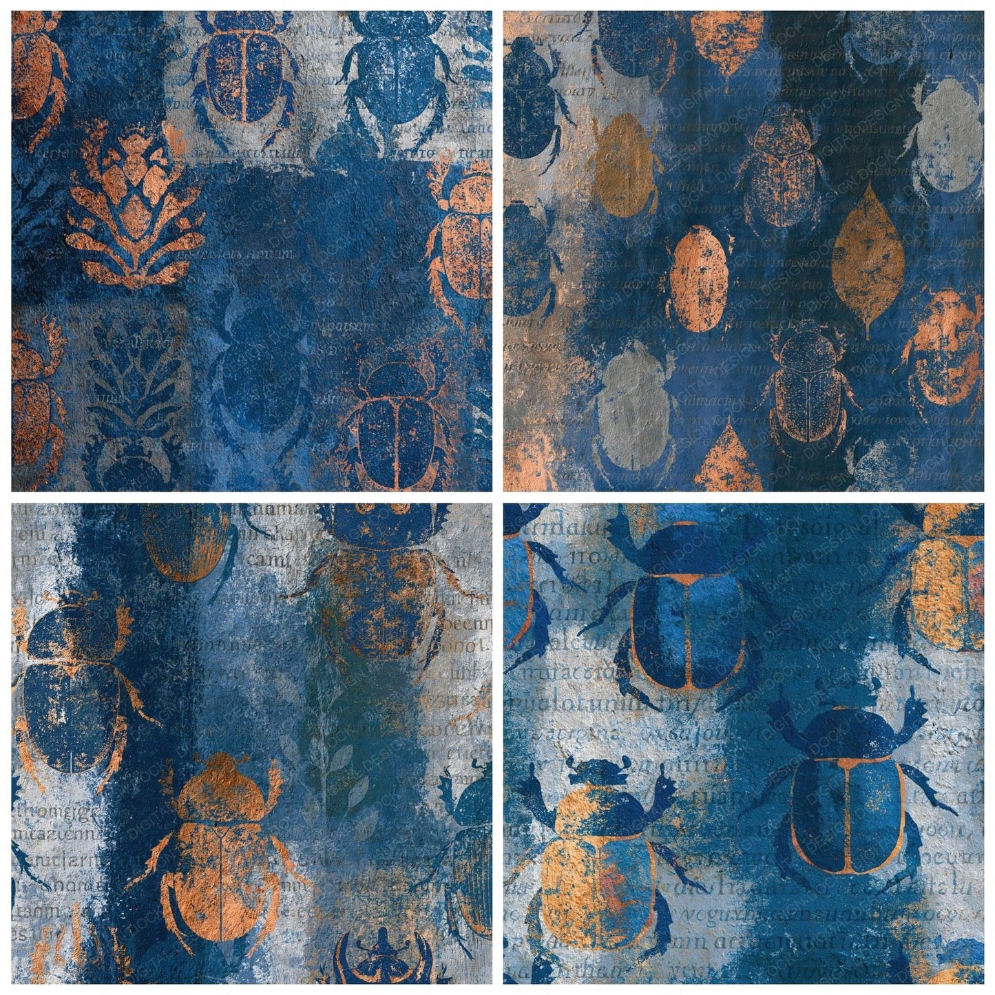 Fresco Scarab Beetle Midnight Silver Digital Paper Pack (DDD014011)