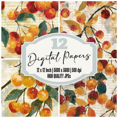 Impressionist Cherries Amber Bone Seamless Digital Paper Pack (DDD014012)