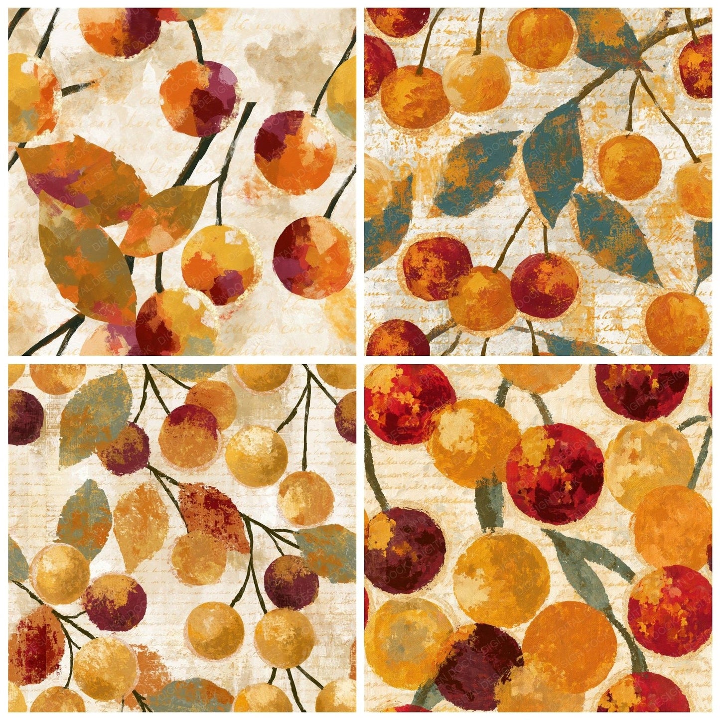 Impressionist Cherries Amber Bone Seamless Digital Paper Pack (DDD014012)
