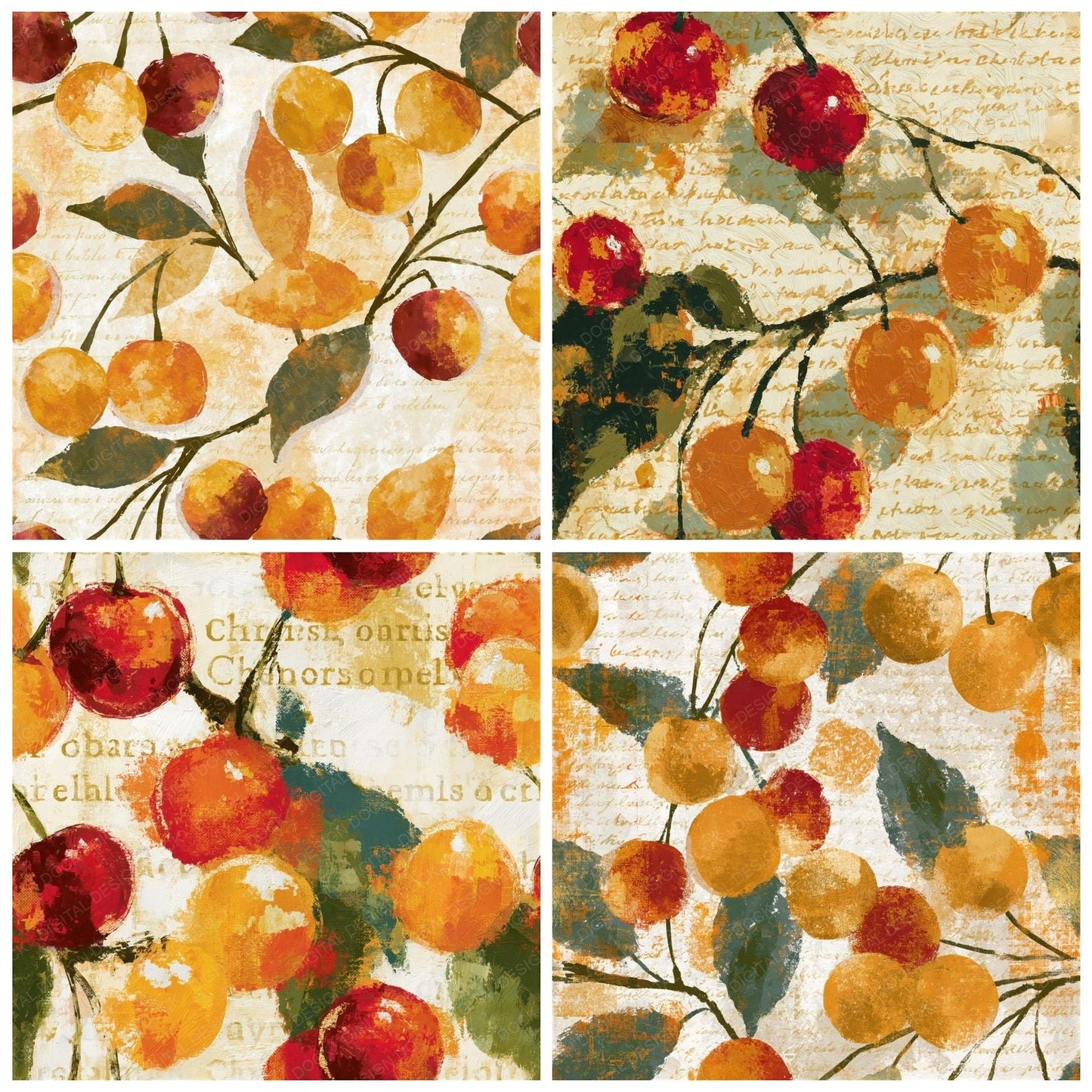 Impressionist Cherries Amber Bone Seamless Digital Paper Pack (DDD014012)