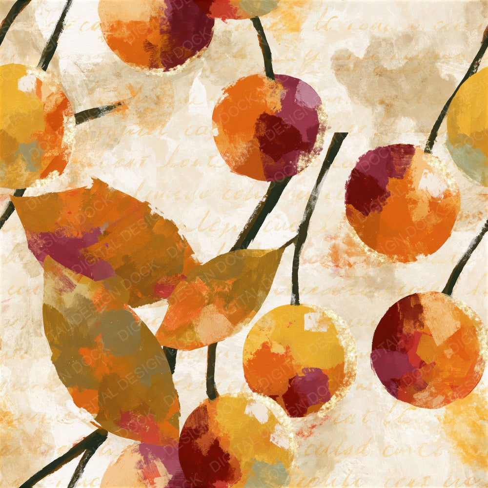 Impressionist Cherries Amber Bone Seamless Digital Paper Pack (DDD014012)