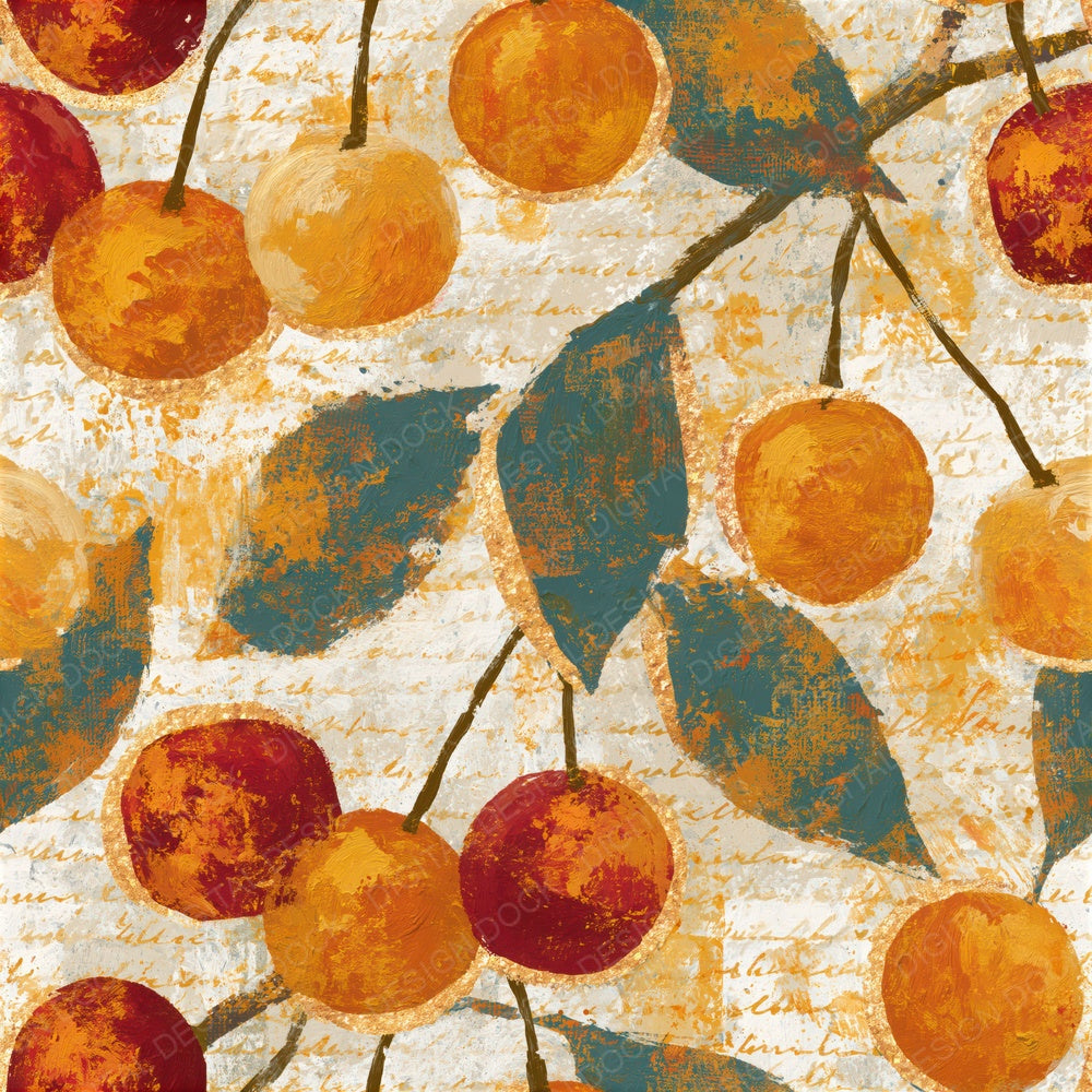 Impressionist Cherries Amber Bone Seamless Digital Paper Pack (DDD014012)