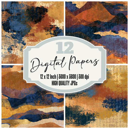 Maximalist Sienna Indigo Abstract Digital Paper Pack (DDD014013)