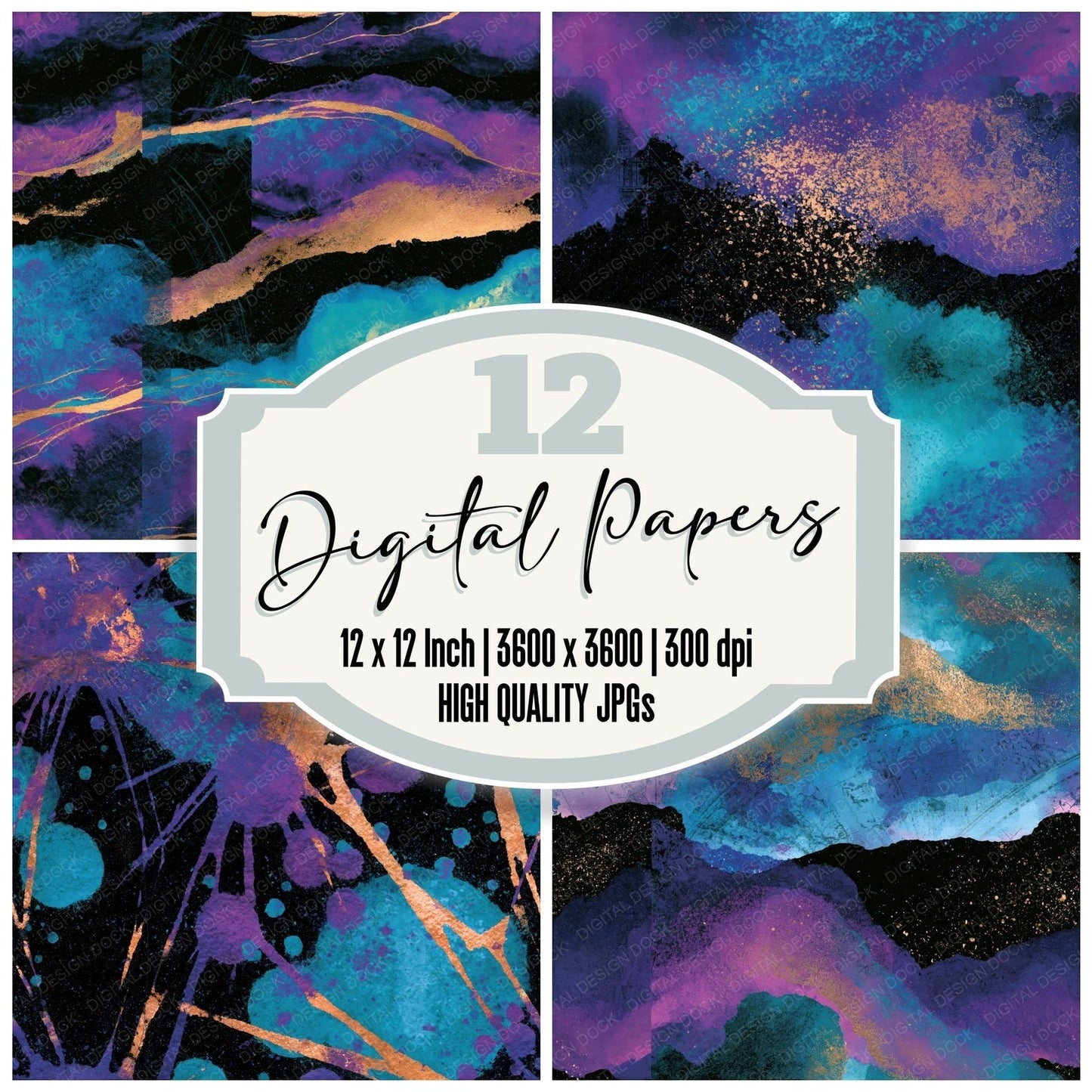 Photogram Cyan Violet Abstract Seamless Digital Paper Pack (DDD014016)