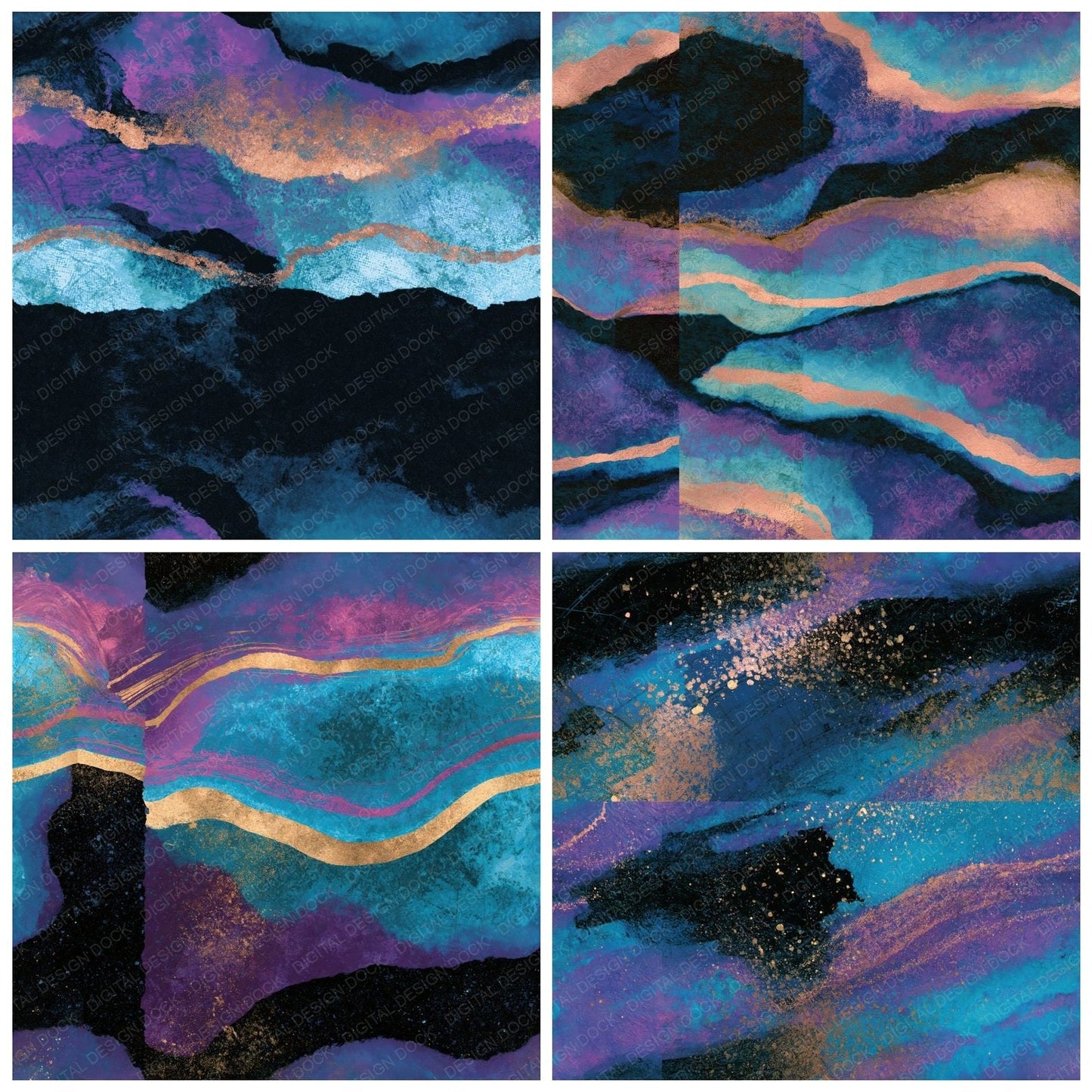Photogram Cyan Violet Abstract Seamless Digital Paper Pack (DDD014016)