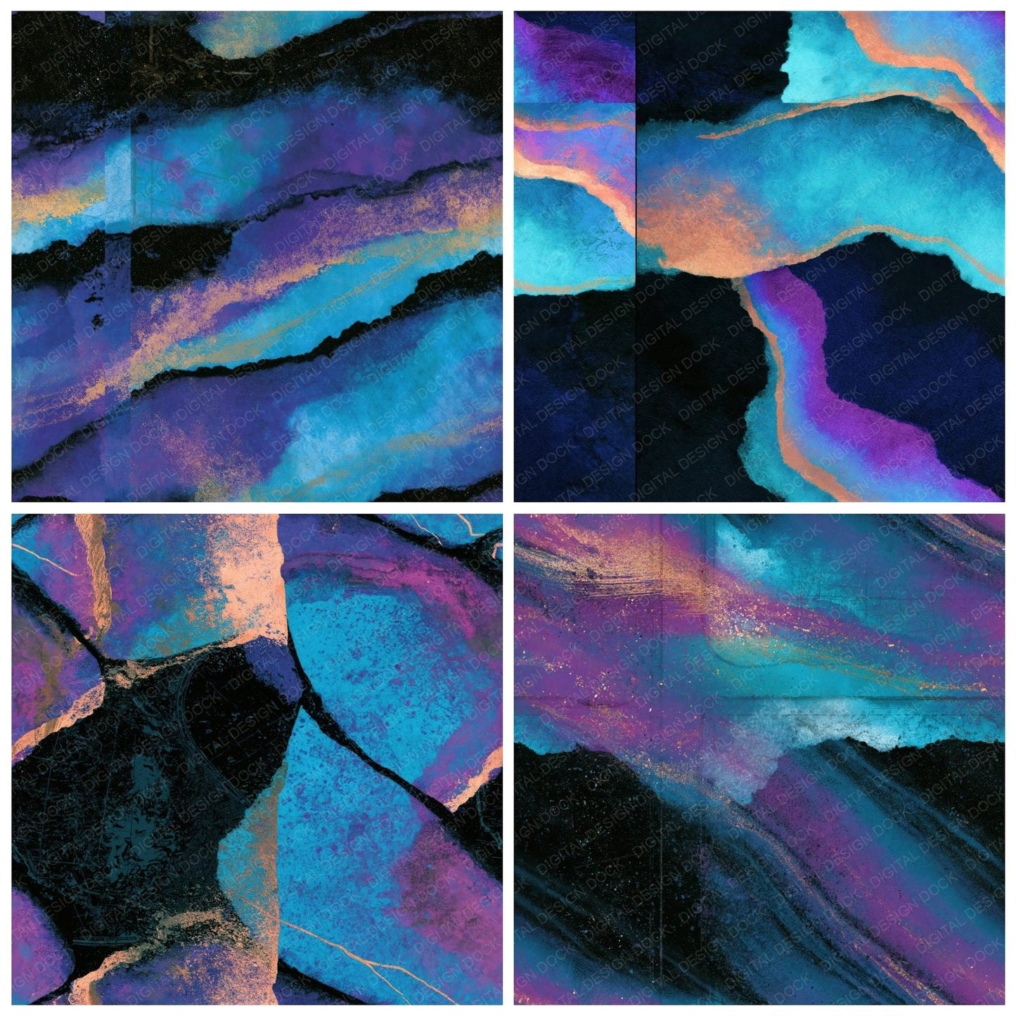 Photogram Cyan Violet Abstract Seamless Digital Paper Pack (DDD014016)