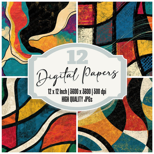 Pop Art Black Cream Abstract Digital Paper Pack (DDD014017)