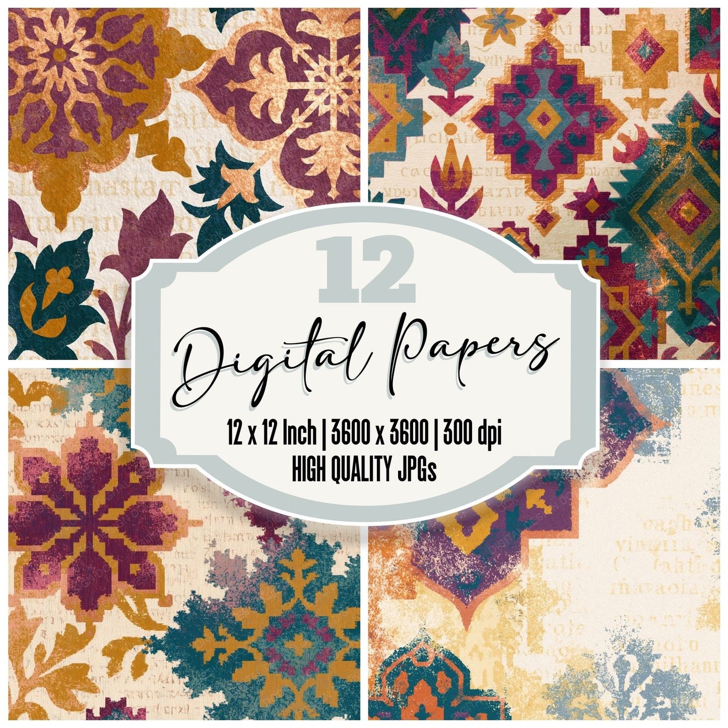 Risograph Persian Rug Ochre Plum Digital Paper Pack (DDD014018)