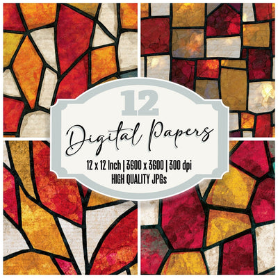 Stained Glass Red Lemon Abstract Digital Paper Pack (DDD014020)