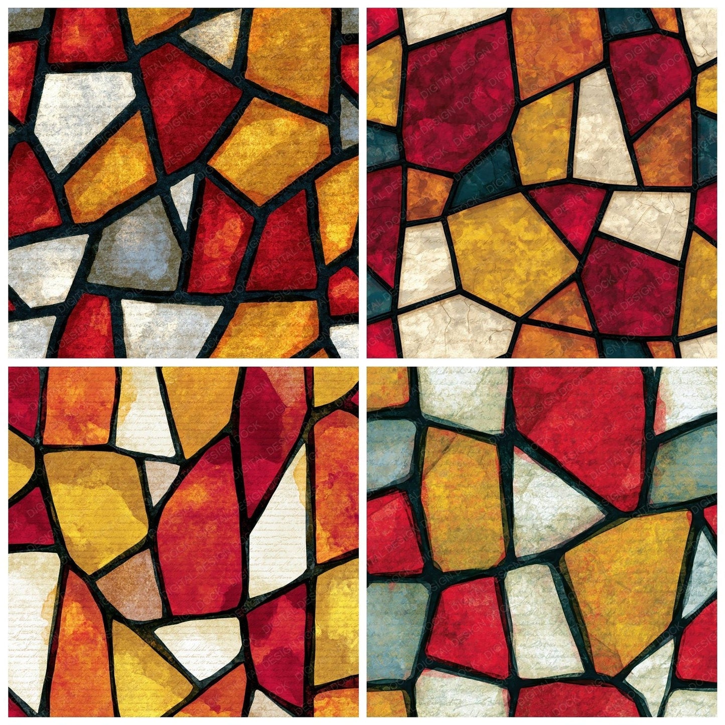 Stained Glass Red Lemon Abstract Digital Paper Pack (DDD014020)