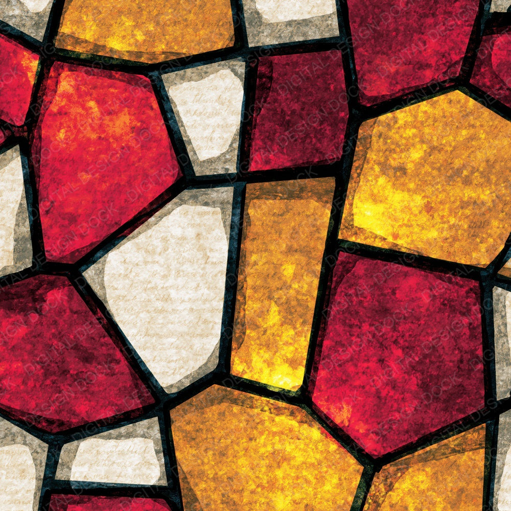Stained Glass Red Lemon Abstract Digital Paper Pack (DDD014020)