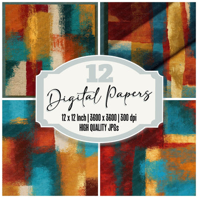 Tapestry Rust Mustard Turquoise Abstract Digital Paper Pack (DDD014021)