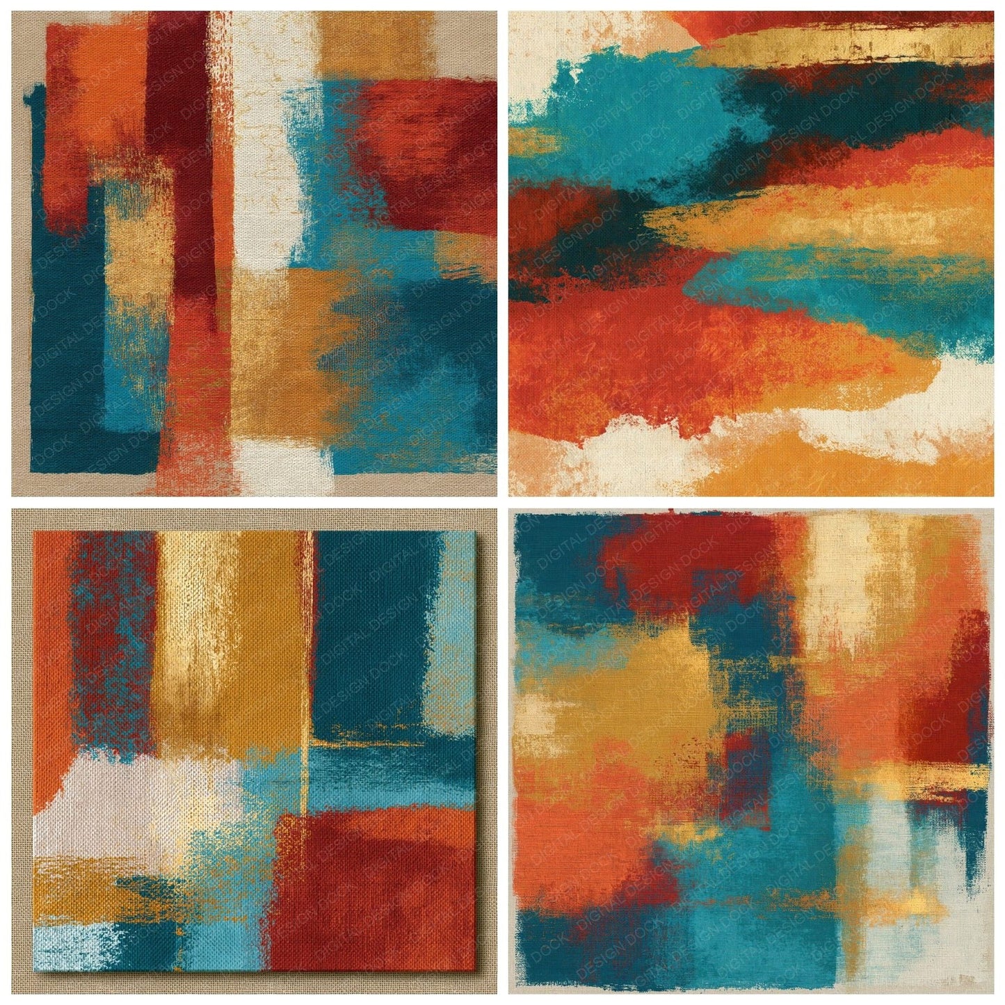 Tapestry Rust Mustard Turquoise Abstract Digital Paper Pack (DDD014021)