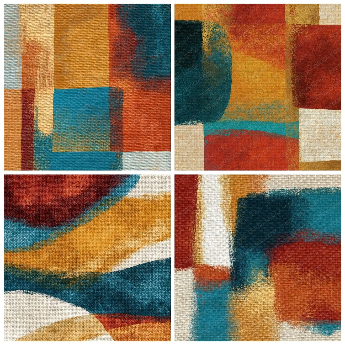 Tapestry Rust Mustard Turquoise Abstract Digital Paper Pack (DDD014021)