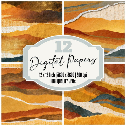 Torn Paper Caramel Goldenrod Abstract Digital Paper Pack (DDD014022)