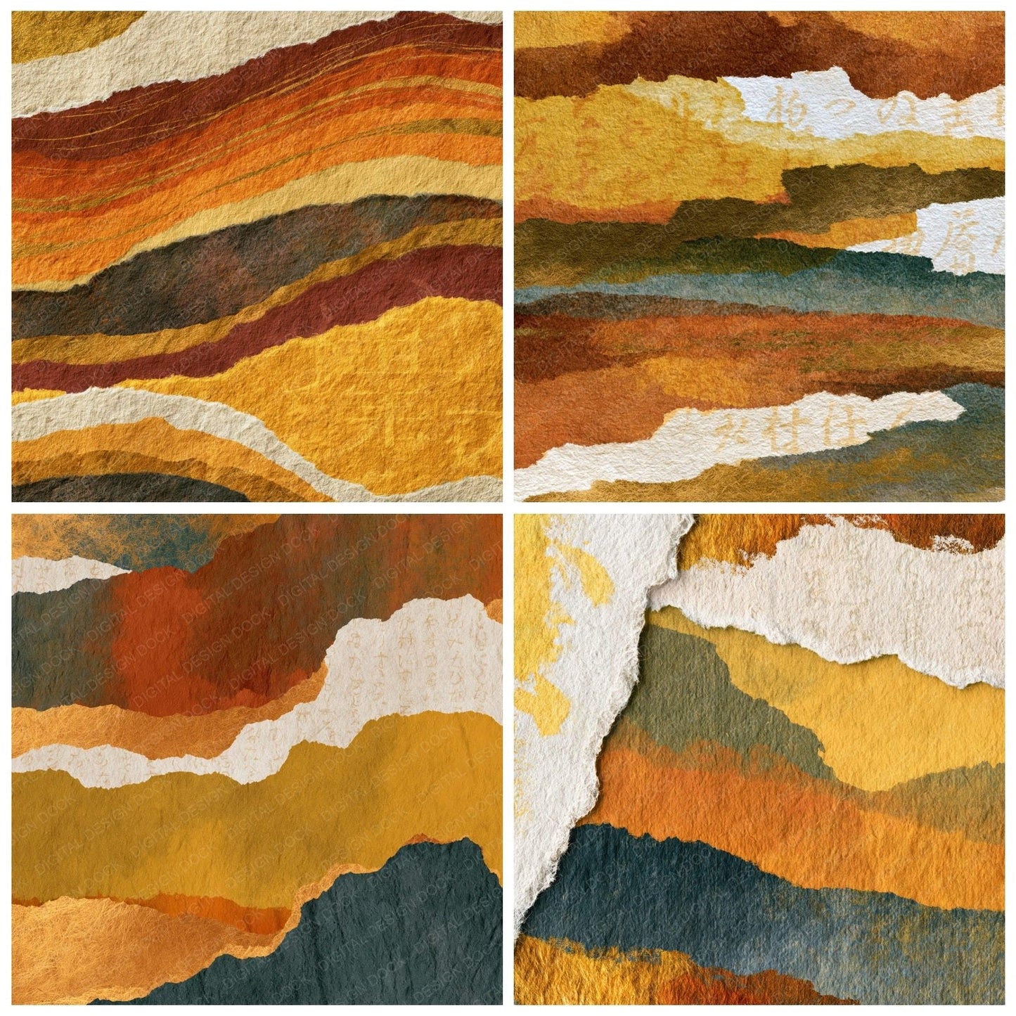Torn Paper Caramel Goldenrod Abstract Digital Paper Pack (DDD014022)
