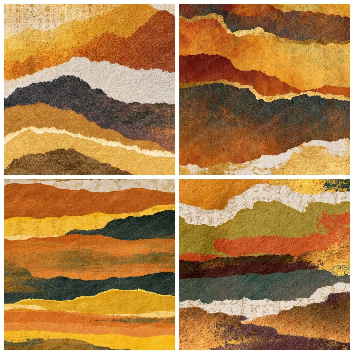 Torn Paper Caramel Goldenrod Abstract Digital Paper Pack (DDD014022)