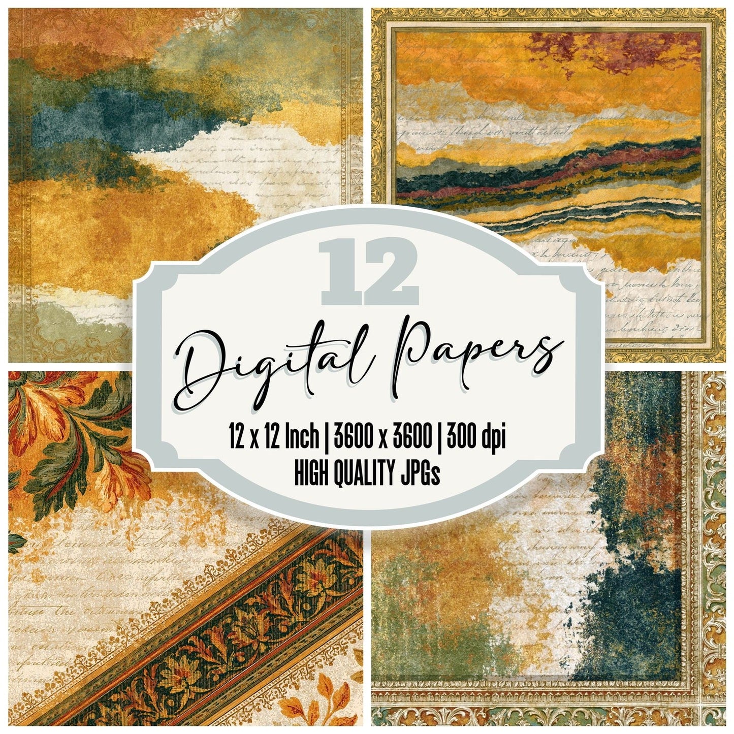 Victorian Ochre Olive Tonal Digital Paper Pack (DDD014023)