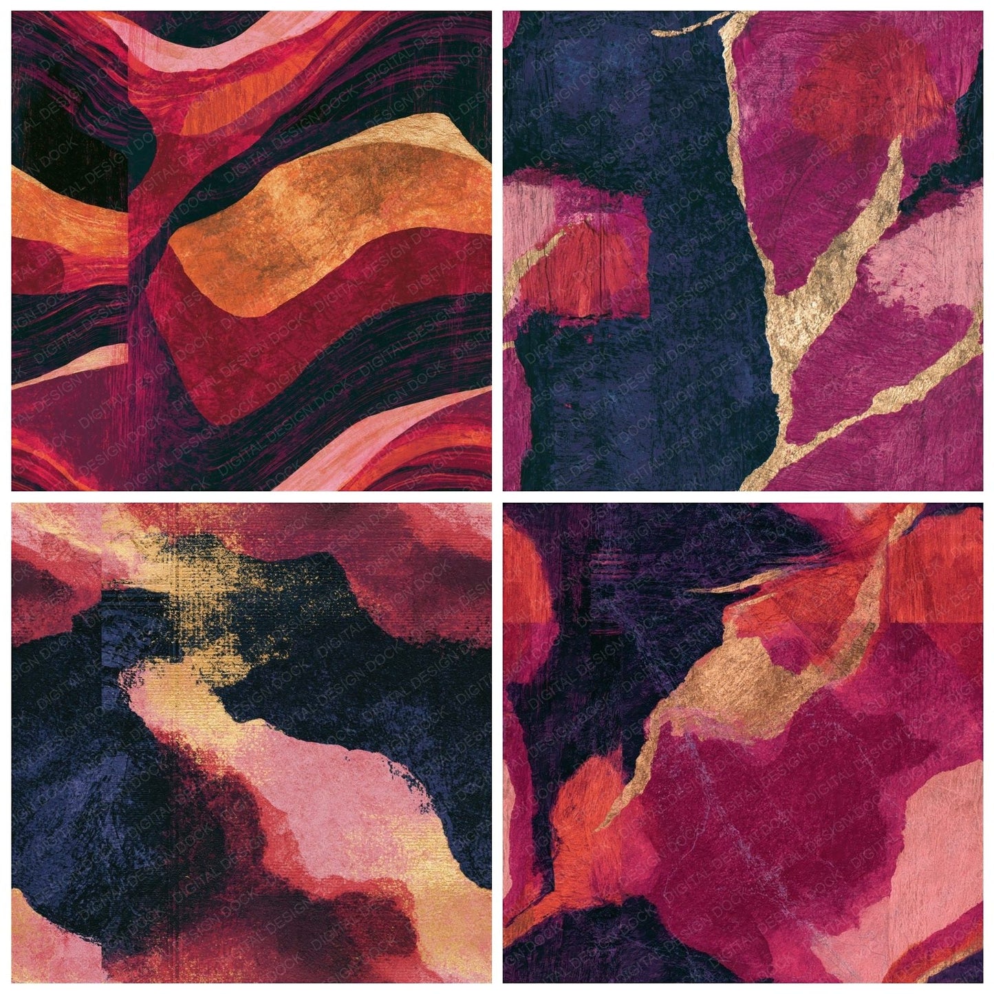 Woodcut Dusty Rose Oxblood Aubergine Abstract Seamless Digital Paper Pack (DDD014024)