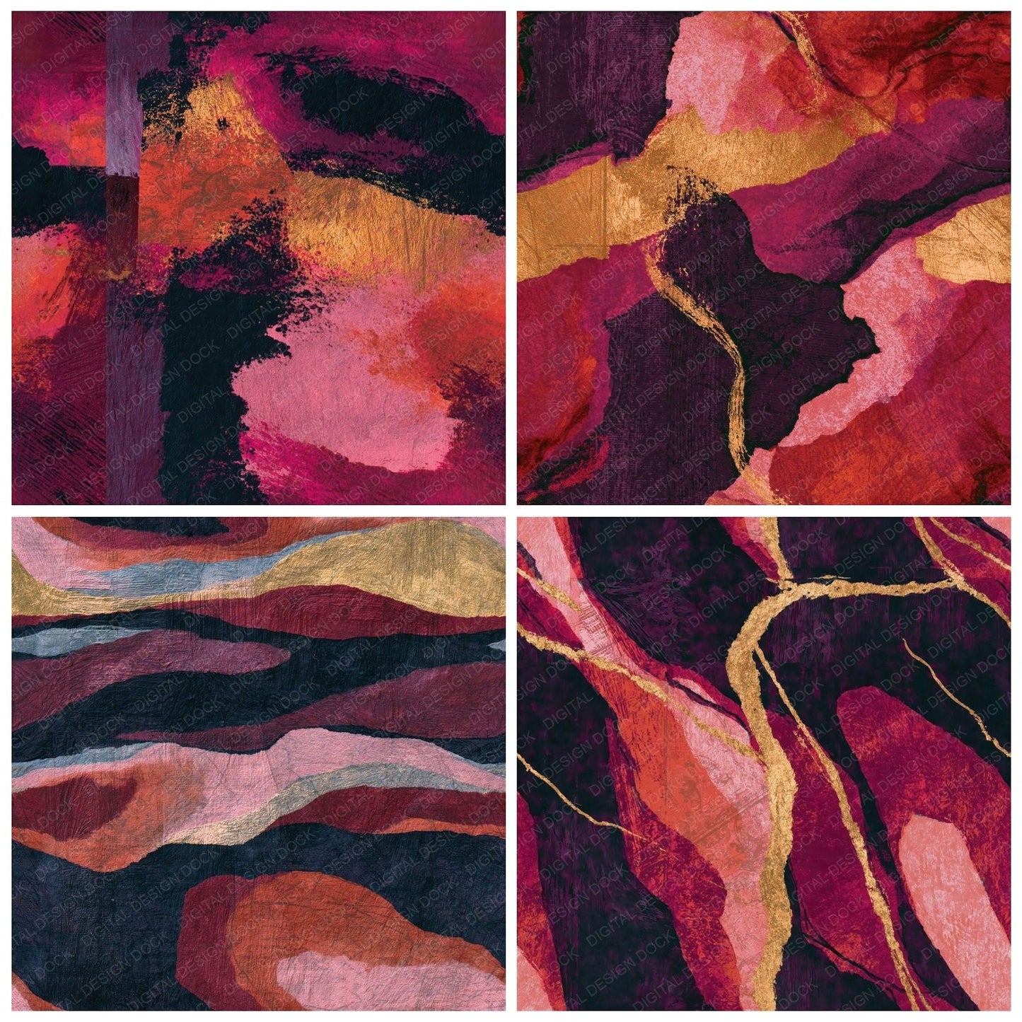 Woodcut Dusty Rose Oxblood Aubergine Abstract Seamless Digital Paper Pack (DDD014024)