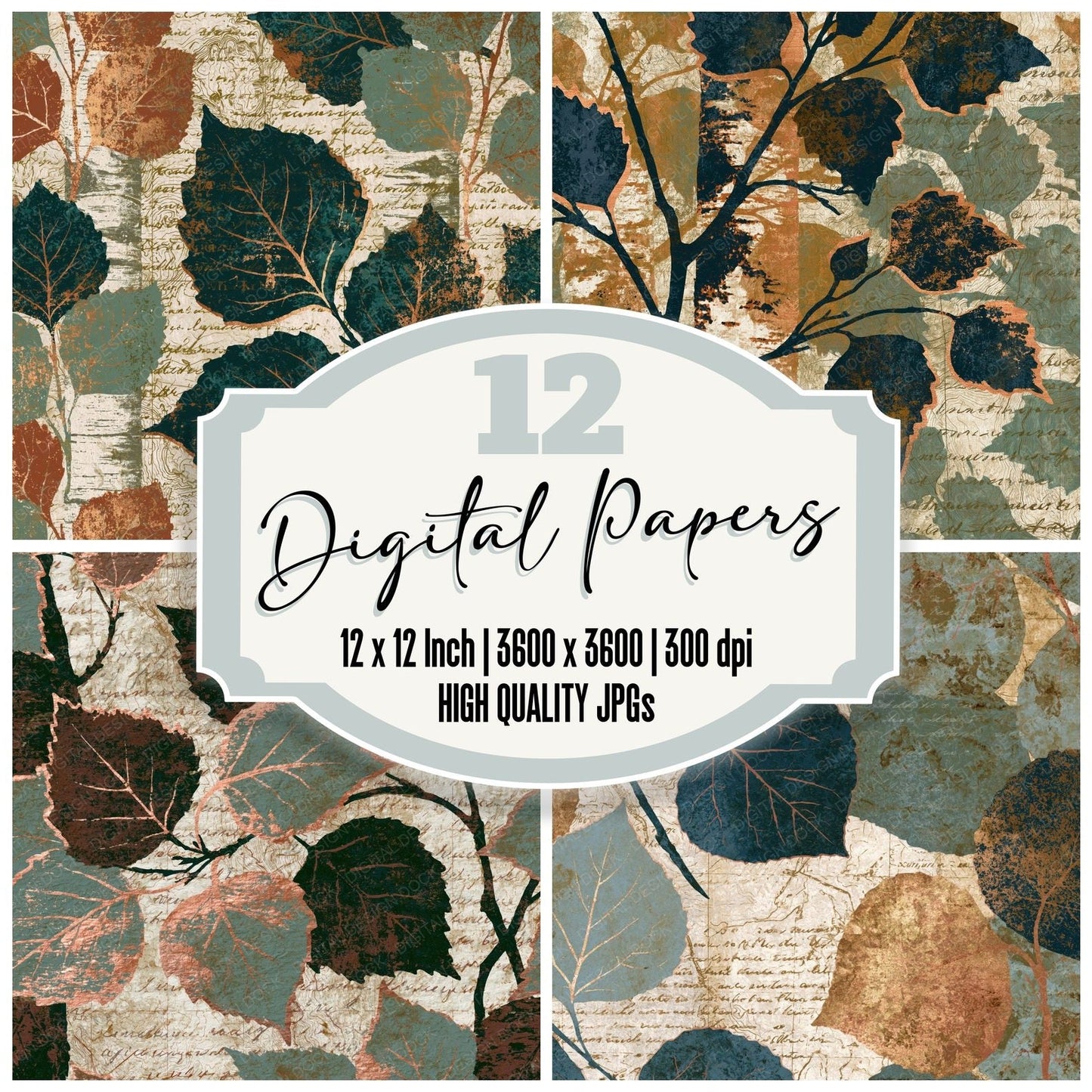 Antique Map Birch Twigs Tobacco Sage Digital Paper Pack (DDD014025)