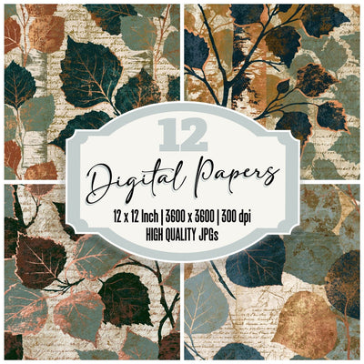 Antique Map Birch Twigs Tobacco Sage Digital Paper Pack (DDD014025)