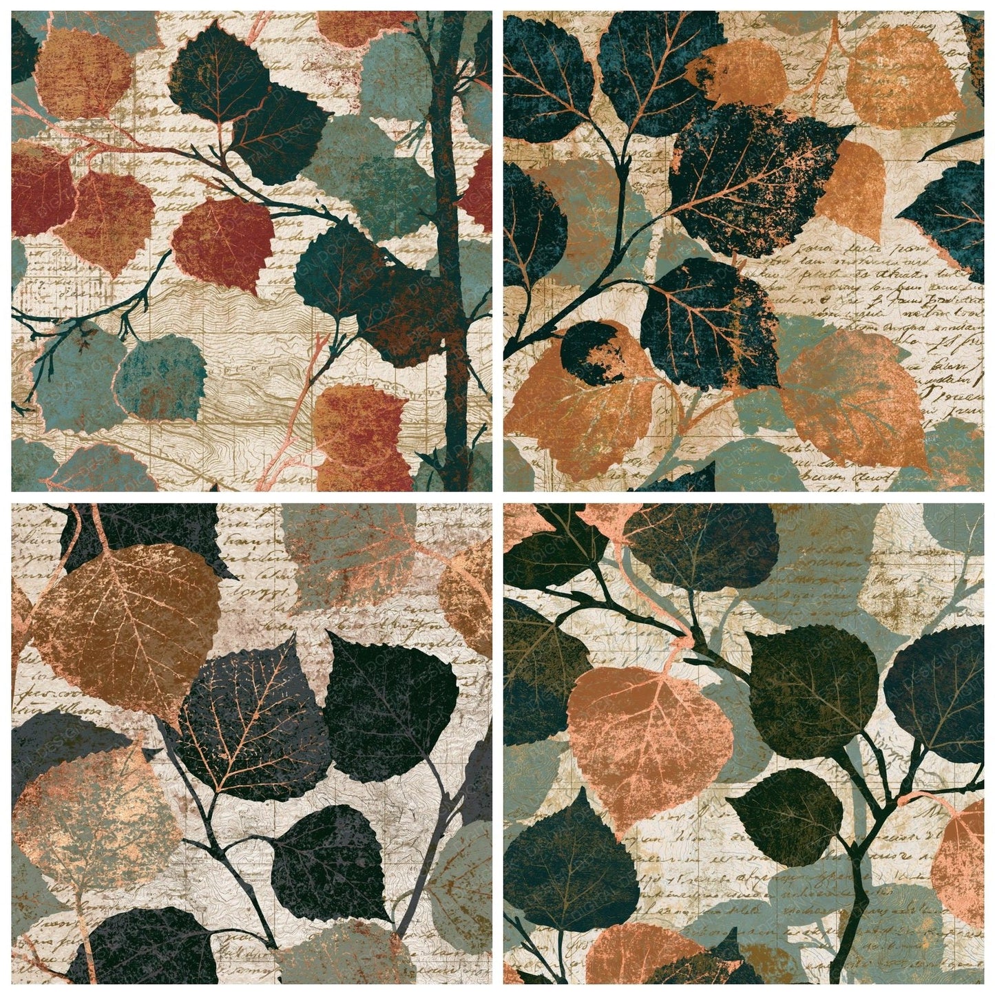 Antique Map Birch Twigs Tobacco Sage Digital Paper Pack (DDD014025)