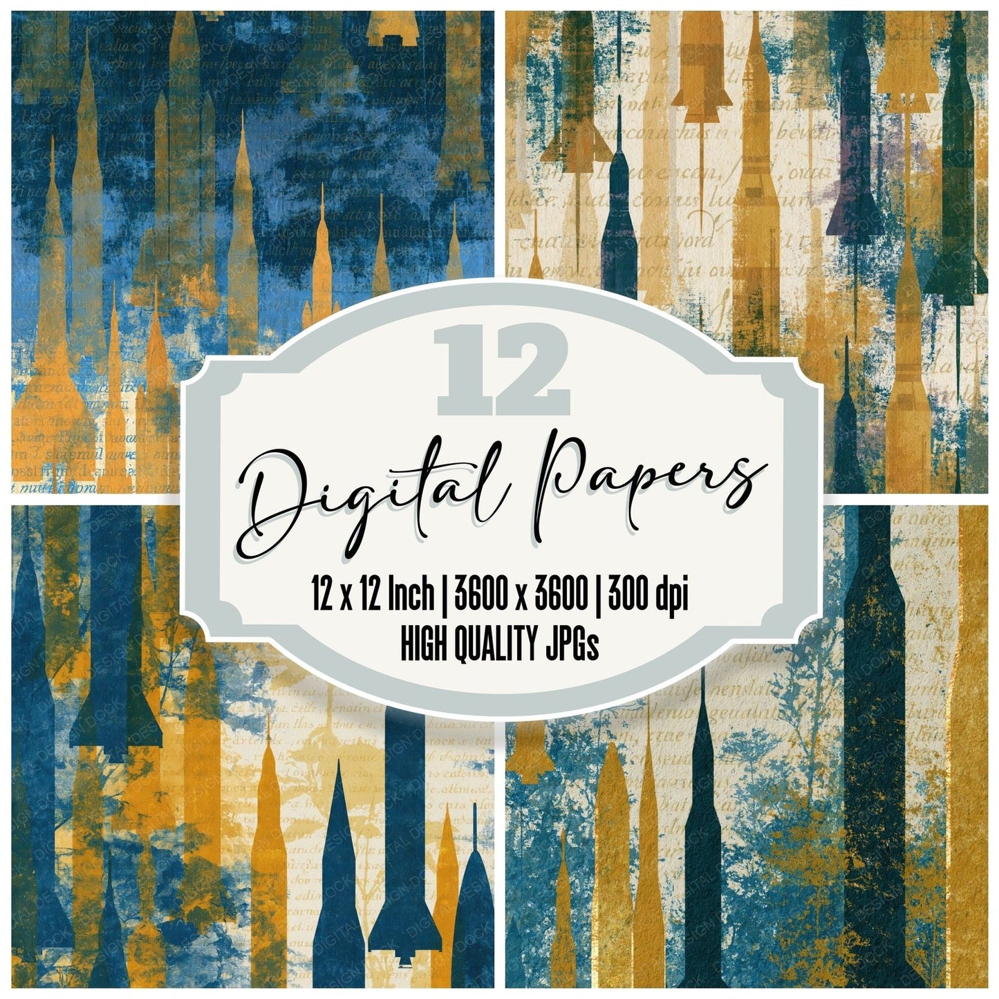 Cyanotype Apollo Rockets Honey Mustard Digital Paper Pack (DDD014027)