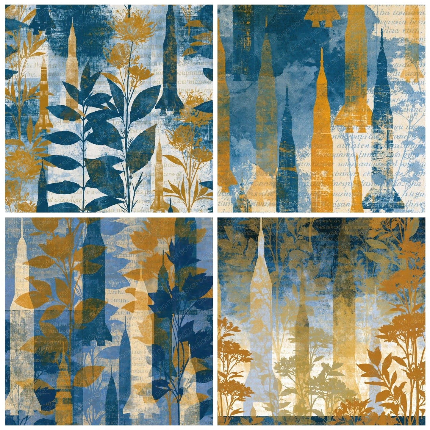 Cyanotype Apollo Rockets Honey Mustard Digital Paper Pack (DDD014027)