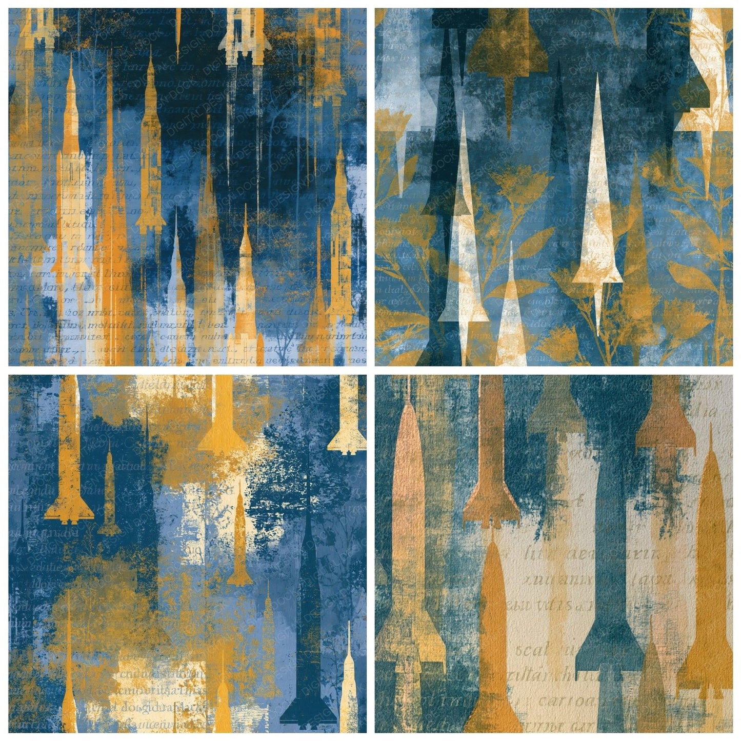 Cyanotype Apollo Rockets Honey Mustard Digital Paper Pack (DDD014027)