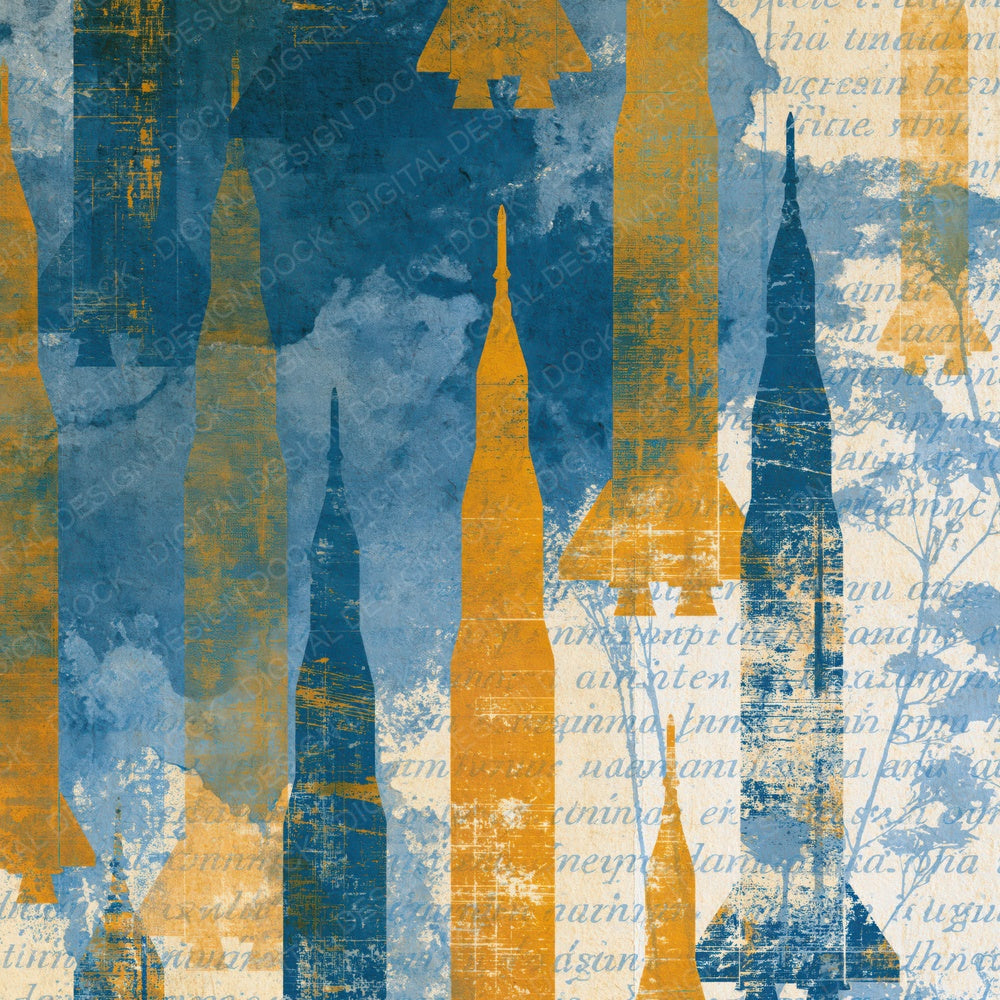 Cyanotype Apollo Rockets Honey Mustard Digital Paper Pack (DDD014027)