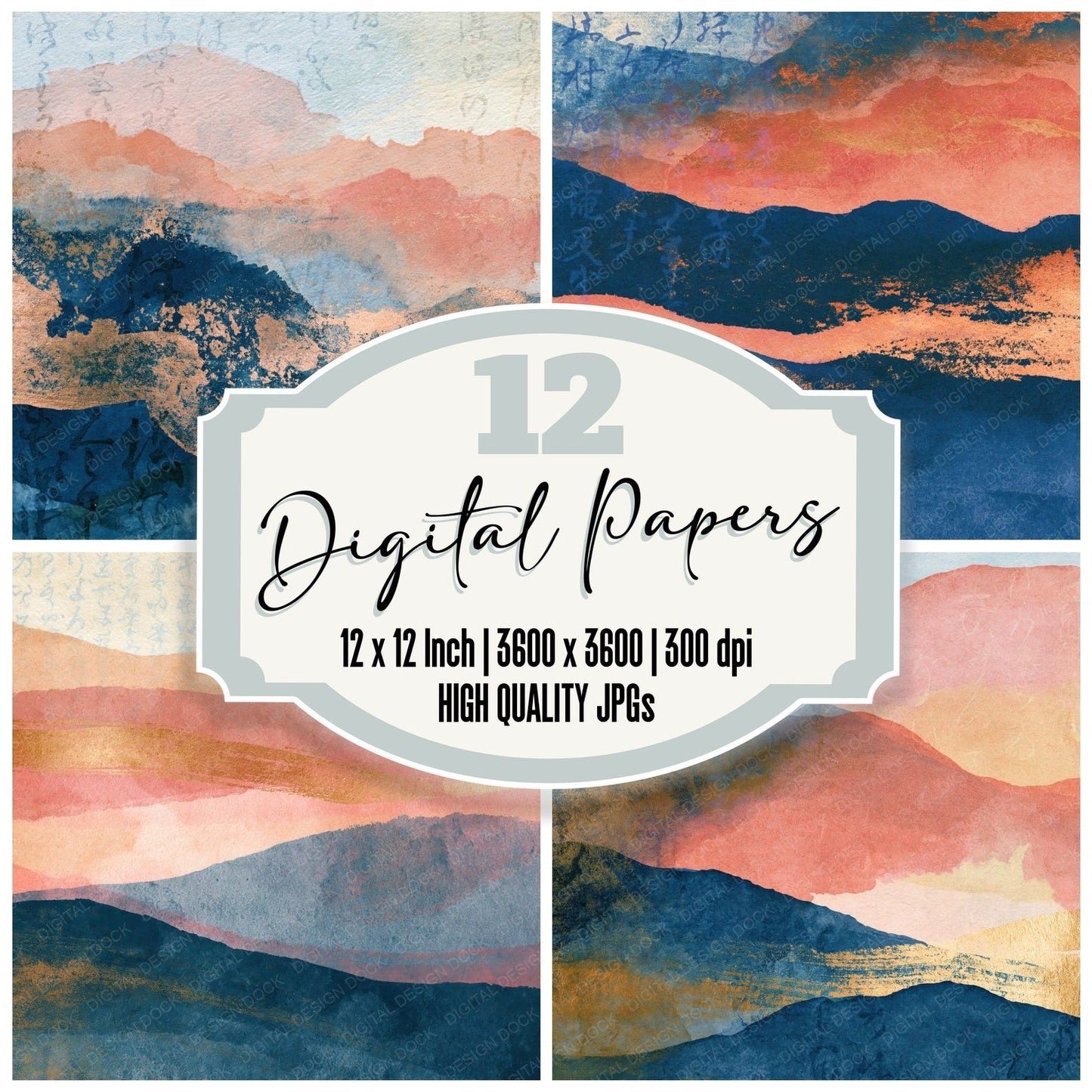 Cyanotype Apricot Rose Tonal Digital Paper Pack (DDD014028)