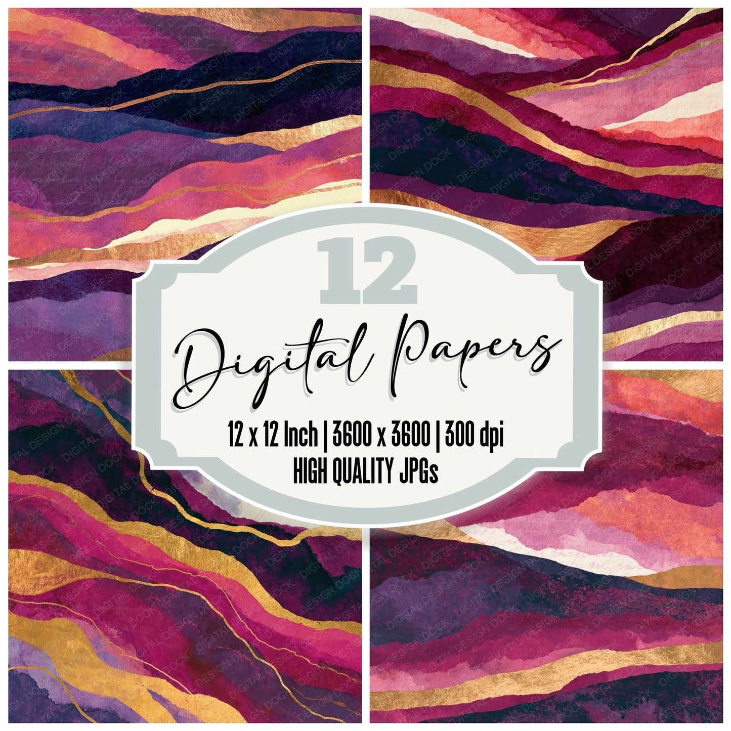 Ink Wash Raspberry Plum Abstract Digital Paper Pack (DDD014030)