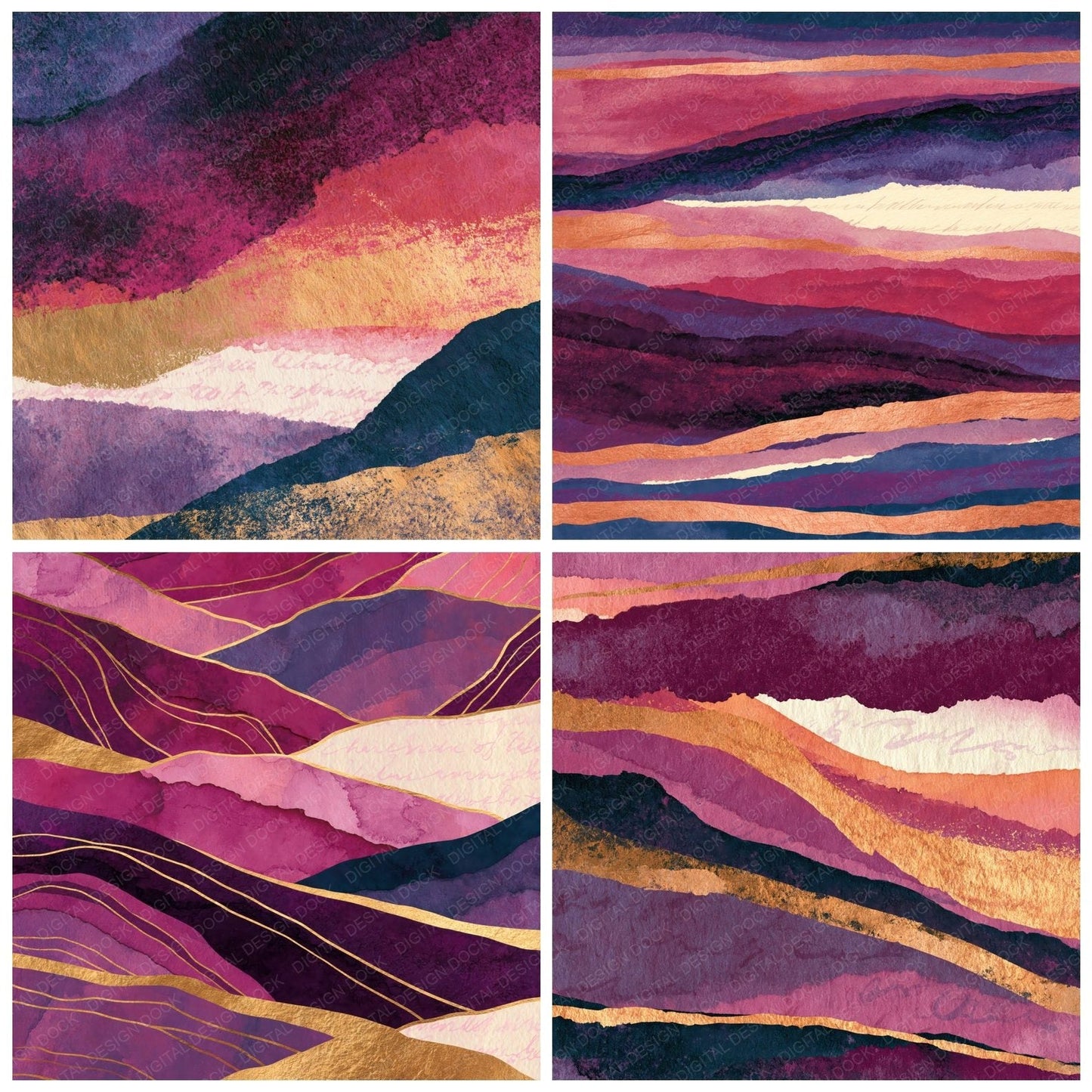 Ink Wash Raspberry Plum Abstract Digital Paper Pack (DDD014030)