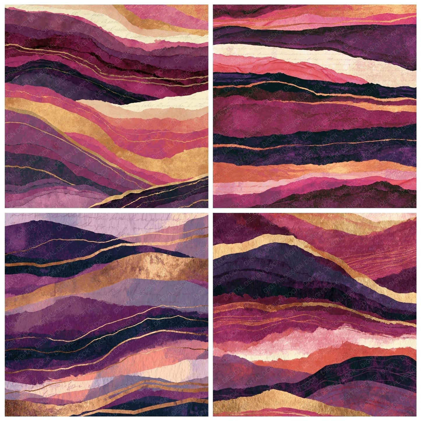 Ink Wash Raspberry Plum Abstract Digital Paper Pack (DDD014030)
