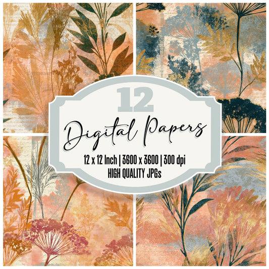 Layered Herb Bundles Peach Cream Seamless Digital Paper Pack (DDD014031)