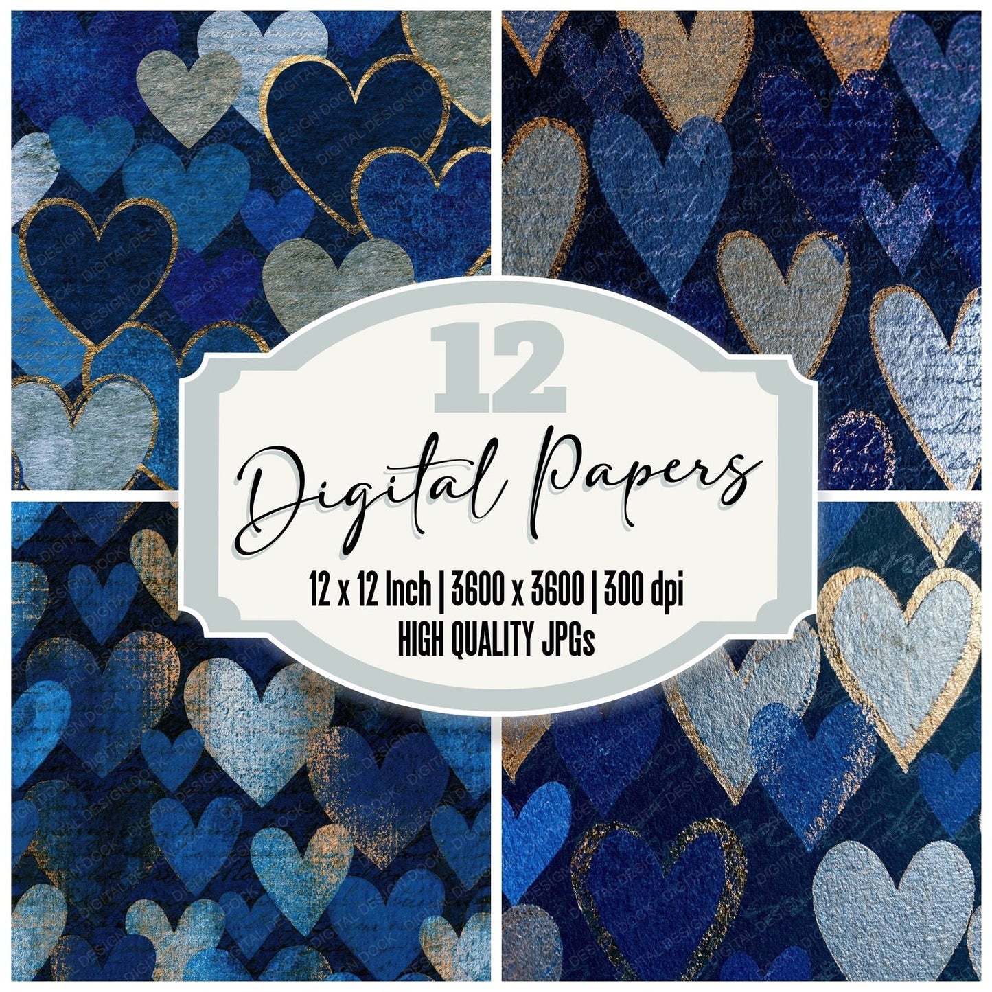 Letterpress Hearts Midnight Silver Digital Paper Pack (DDD014032)