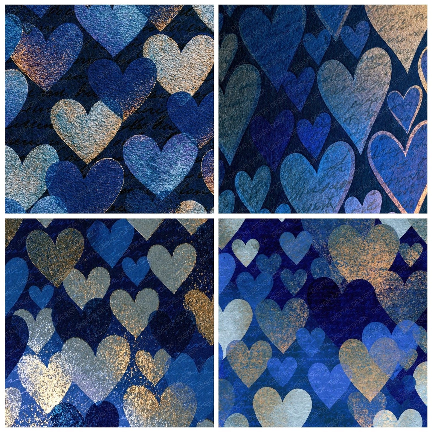Letterpress Hearts Midnight Silver Digital Paper Pack (DDD014032)