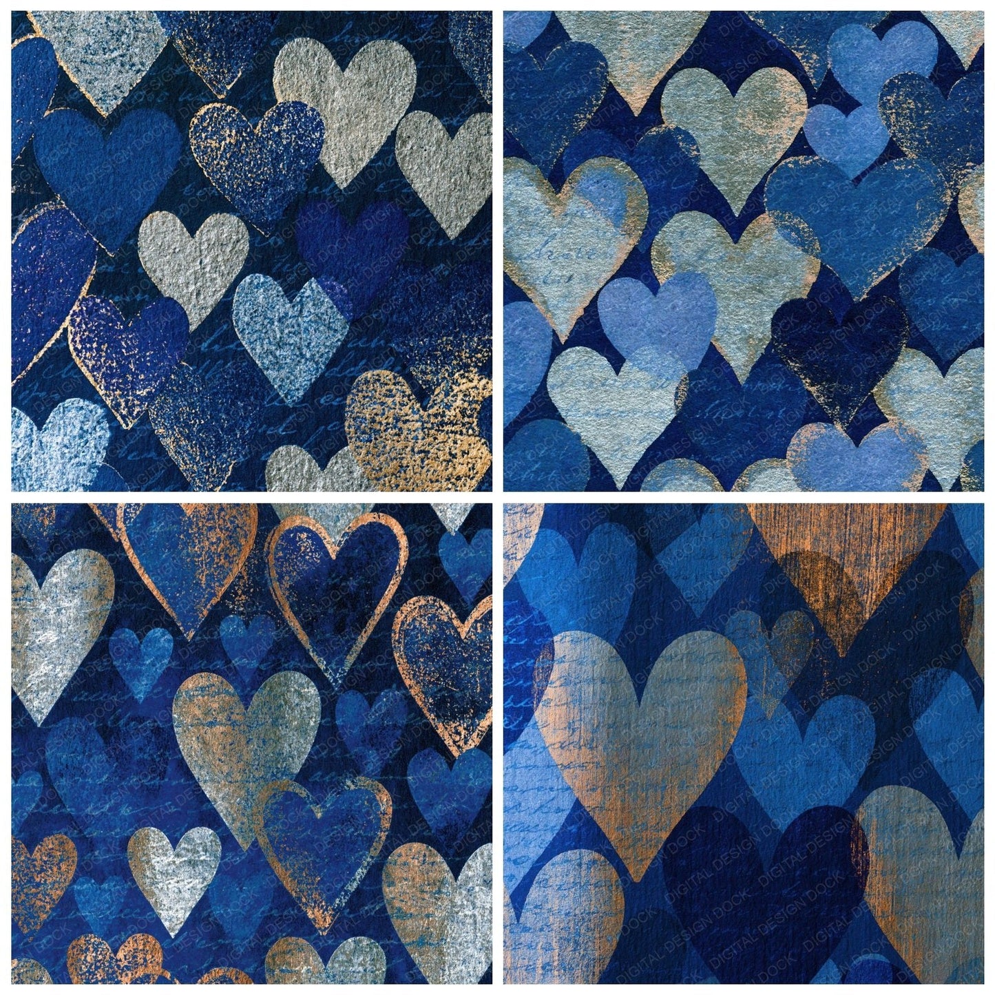 Letterpress Hearts Midnight Silver Digital Paper Pack (DDD014032)